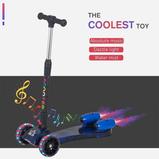 Reiten Kids 3-Wheel Kick Scooter with Lights, Music & Water Spray - Blue